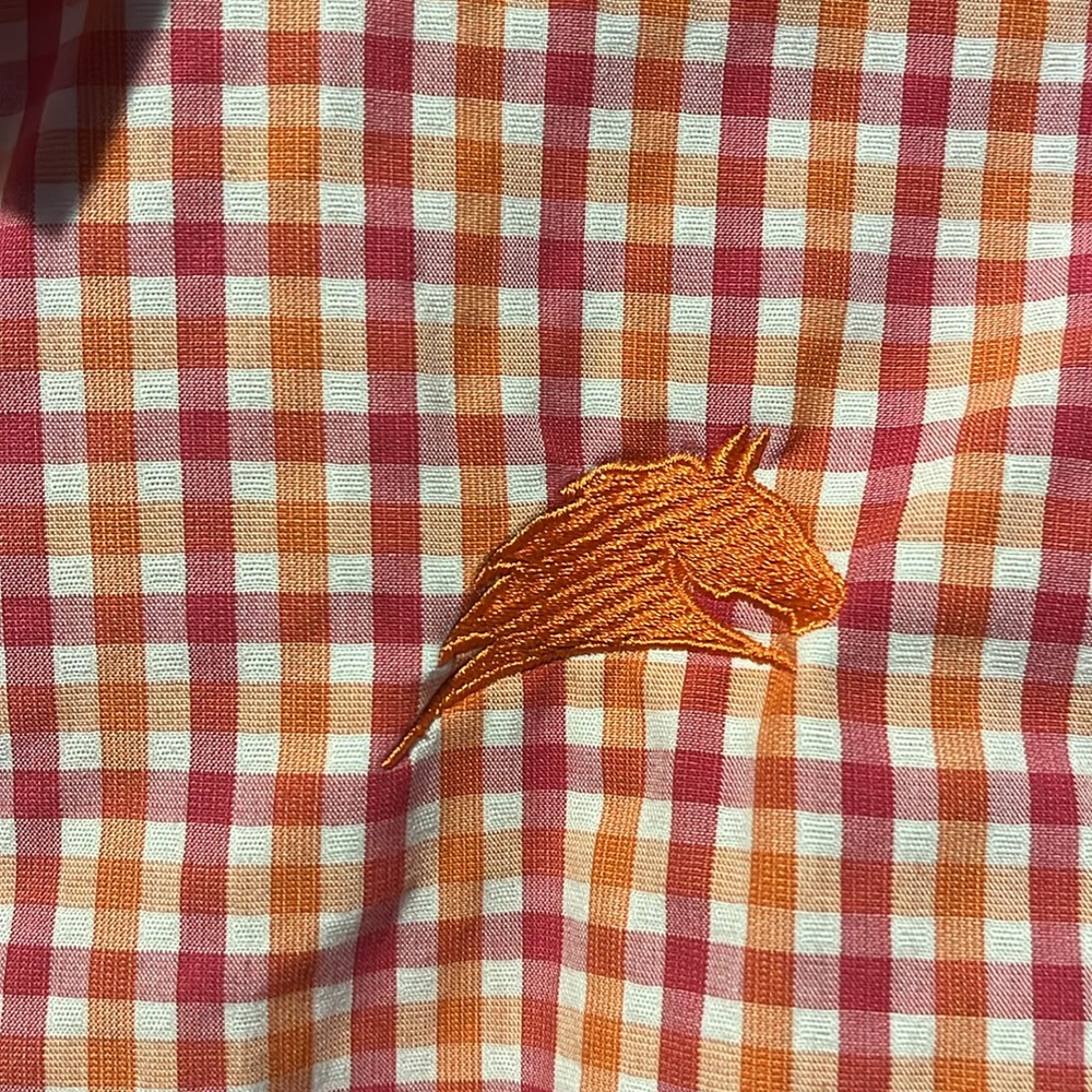 💰BOGO FREE Checked Button Down Top with Embroidered Horse Emblem - Picture 6 of 8